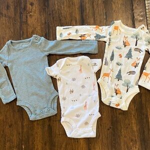Little Me Striped and Woodland Animal Bodysuit Trio